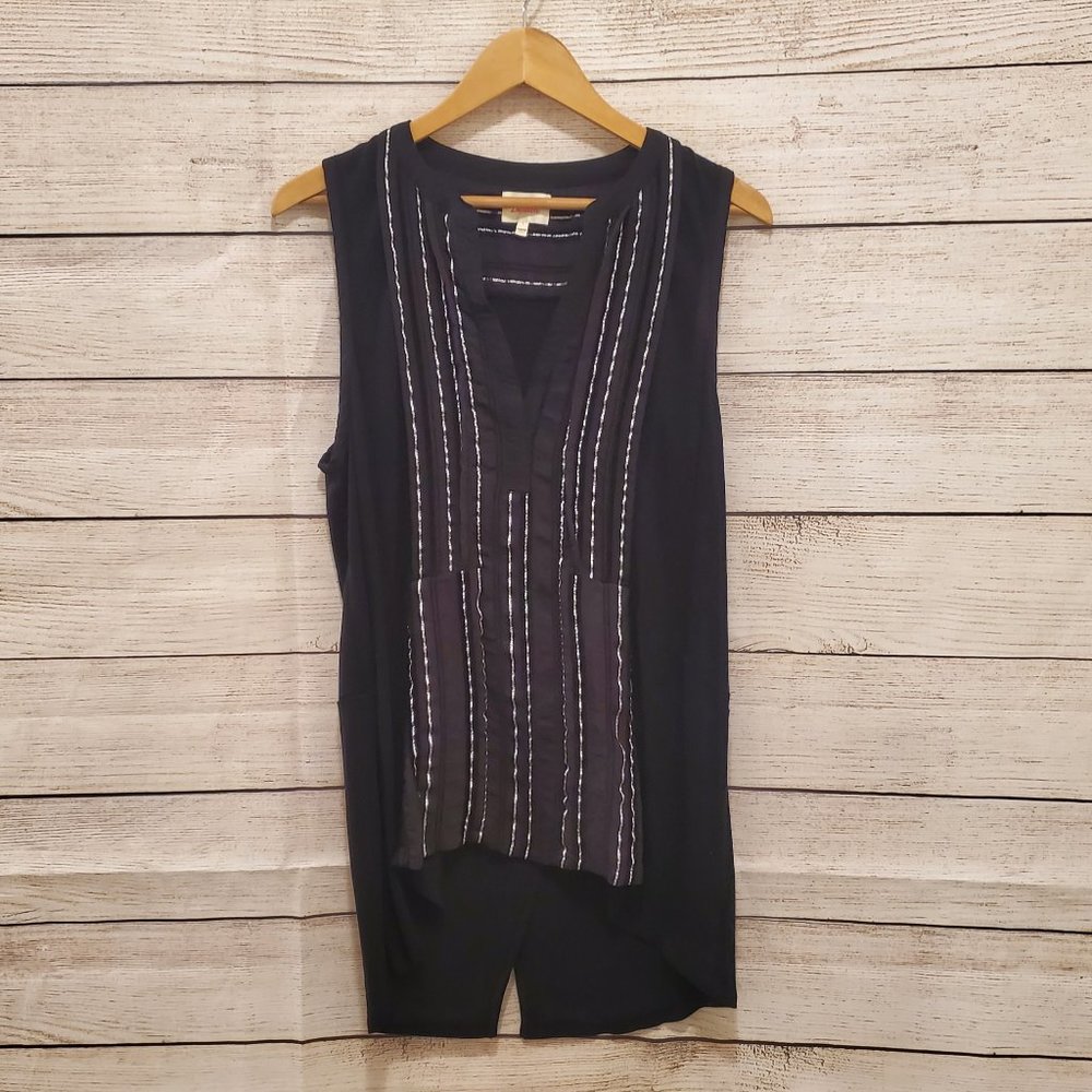 Deletta Black with Silver Stripes Tunic Top, Size L